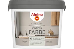 Alpina Bad & Küche Wandfarbe Treibholz – matte Innenfarbe für Feuchträume, hohe Deckkraft & tropfgehemmt, streichfertige Wand- und Deckenfarbe für Bad & Küche – 2,5L