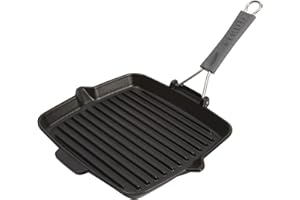 STAUB Gril en Fonte avec Bec Verseur et Manche Silicone, Carré, diam 24 cm, Noir Mat