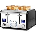 CUSIMAX 4 Slice Toaster LED Display with Timer, 1650W, Stainless Steel, Adjustable Browning Control, Cancel/Reheat/Defrost Function, Removable Crumb Trays for Easier Cleaning, Black