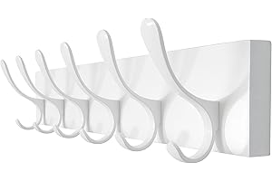 SKOLOO Garderobenleiste Wandhalterung - Holz Weiß Wandgarderobe Haken Wandgarderobe Kleiderbügel Rack mit 6 Haken zum Aufhängen von Mänteln, Hüten, Kleidung, Schals, Weiß