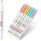Amazon Brand - EONO Highlighters, Dual Tips Marker Pen, Chisel and Fine Tips, Water Based, Assorted Colors, Quick Dry (6 Maca