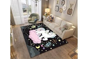 PEIHUODAN Alfombras De Habitacion Niños Infantiles Bebés Juvenil Chica 3d Unicornio Caballo Animales Lavables Pelo Corto Vinilicas Grandes Pequeñas Alfombras Salon Tapiceria Modernas (100x150 cm,negro A)