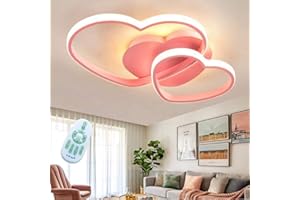 GHY LED Deckenleuchte Modern Liebe Herz Design Deckenlampe Warme Romantische Dimmbar Mit Fernbedienung Kronleuchter Acryl Schirm Deckenlicht Wohnzimmerlampe Esszimmer Schlafzimmer Küchen Flur Lampen,Rosa
