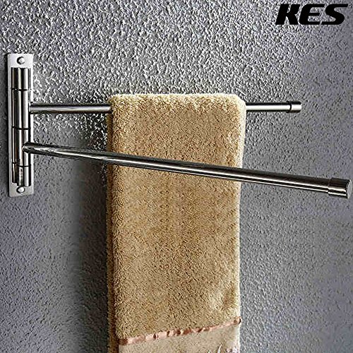 KES Badetuchstange mit 2 bewegliche, aus hochwertigem Edelstahl, zur Wandmontage, Chrome, A2102S2 - 2