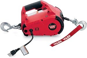 WARN 885000 PullzAll Corded 120V AC Portable Electric Winch with Steel Cable: 1/2 Ton (1,000 Lb) Pulling Capacity, Red