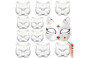 XIEXIESHER 5/10 Pz Máscara de Gato, Máscara de Zorro, DIY Pintado Mano Máscaras Blancas, Blanco Therian Máscara, Blanco Máscara Pintada a Mano, Máscara de Gato Para Halloween, Carnaval, Bailes de Máscaras