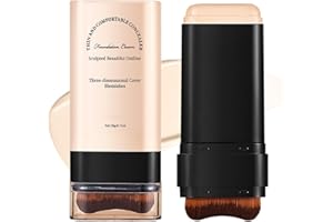 MUIEFE Base de Maquillaje en Barra Hidratante y Ligera 2 en 1, Foundation Stick with Built-In Brush, Acabado Mate, Cubrir Manchas, Larga duración, Resistente al Agua, Para Todo Tipo de Piel (Crema 01#)