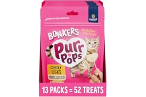 BONKERS Purrpops Cat Treats 13 Pack with 4 Lollipops Each, Freeze Dried Chicken Flavoured Pet Snacks, 52 Lollipops Total