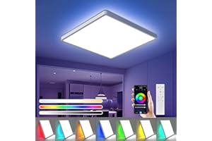 OTREN Sufitowa oprawa oświetleniowa LED z pilotem zdalnego sterowania, 36 W, 3600 lm, 3000 K-6500 K, ściemniane podświetlenie RGB, kwadratowa podtynkowa, lampa sufitowa do salonu, sypialni, jadalni