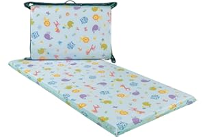 GHIOCUSCINI | Materasso Culla Neonato,Culla Pieghevole CAMPEGGIO, Materasso Bambino 100% Cotone, Colore AZZURRO, Sfoderabile e Lavabile, 60 x 120 cm, Alto 4.5 cm, Made in Italy