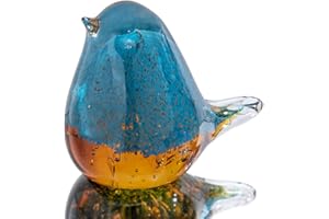 H&D HYALINE & DORA Fait Main Oiseau en Verre soufflé Figurine Ornement Cadeau pour Noël, Anniversaire, Home Office Table Décor Blue Bird Craft Presse-papiers
