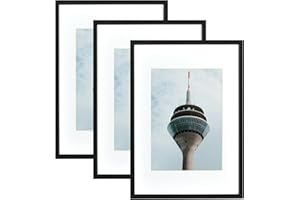 Atryinous Lot de 3 cadres photo modernes en bois - 30 x 40 cm - Noir - Avec passe-partout - Format A4-21 x 30 cm - À suspendre/à poser pour photos/affiches/collages