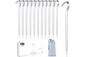 AIBELI 12 Sztuk Kołków do Namiotu, Kołki z Aluminium Lotniczego 18 cm/7 "Kołki do Podłoża, Kołki do Markiz, Kołki do Namiotu Stabilne, Akcesoria do Namiotów, Kołki do Biwakowania, Ogrodnictwa itp. (12 Sztuk, Srebro)