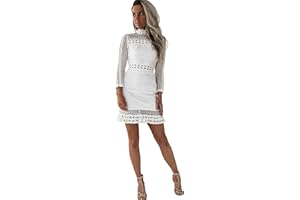 JUKETRON Vestidos de Fiesta calados con Costuras de Encaje Blanco para Mujer, minivestidos Informales Cortos Elegantes, Ropa Informal de Verano para Mujer 2024