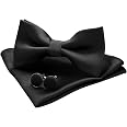 JEMYGINS Solid Color Pre-Tied Bow Tie, Pocket Square & Cufflinks Gift Set For Men