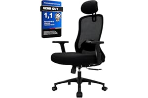 Milacyee Bürostuhl, Ergonomischer Bürostuhl mit Verstellbarer 4D Lendenwirbelstütze, Schreibtischstuhl mit Kopfstütze, Drehstuhl mit 90°-130° Liegefunktion (Abschließbar), Netzstuhl bis 150KG, Schwarz