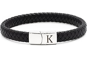 HAYOUWAY Mens Leather Bracelet Engraved Initial A-Z Birthday Gifts for Men Dad Him Boyfriend Son Personalised Braided Leather Bracelet Valentines Anniversary Christmas Gifts for Him Men Teenage Boys