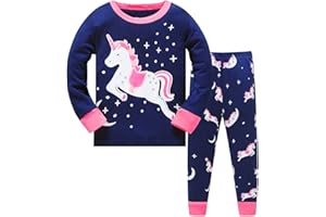 LitBud Navidad Pijamas de Las niñas pequeñas 100% algodón Jirafa Ropa de Dormir Pijama de Manga Larga pjs Conjunto para niños Talla 1 a 7 años Rosa