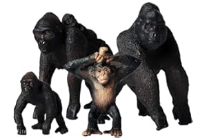 JOKFEICE Figurki zwierząt - 4 szt.Realistyczny model akcji szympansa - Plastikowe dzikie zwierzę Sprzyja uczeniu się na przyjęciu zabawki - Zabawki edukacyjne Farma leśna Urodziny Cupcake Topper
