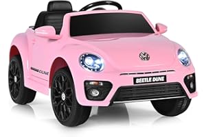 TECNOBIKE SHOP Auto Elettrica per Bambini Volkswagen Maggiolino New Beetle Small 12V Telecomando Luci Led Suoni (Rosa)