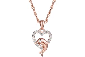 Yumilok pendentif collier en 925 argent et zircon le dauphin et le cœur d'amour pour femme fille couleur d'or rose