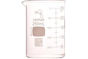 Camlab Graduated 3,3 Borosilicate Glass Low Form Beaker, With Spout, Griffin Beaker, Chemically Resistant and Heat Resistant, 250ml Glass Beaker, Pack of 1