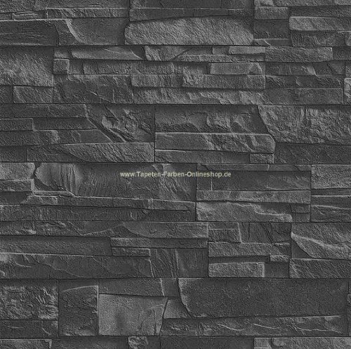 Rasch Factory Stein Optik Mauer Vlies Tapete Anthrazit 438307