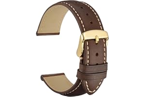 WOCCI Rétro Bracelet Montres en Cuir pour Homme Femme avec Boucle en Acier Inoxydable Dorée, Largeur de Bande 14mm 15mm 16mm 17mm 18mm 19mm 20mm 21mm 22mm 23mm 24mm