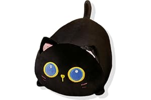 DISDAIN Black Cat Plush Toys, 35CM Large Cuddly Cat Plushies Soft Toy for Cat Pillow, Black Cat Stuffed Toy Gifts for Kids Birthdays Christmas Halloween Cat Plush