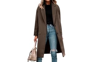 FUPODD Damen Mantel Lang Wintermantel Damen Elegant Wollmantel Winter Trenchcoat Revers Mit Knöpfen Winterjacke Warm Übergangsmantel Mit Taschen Damenmantel Lange Wolle Trench Coat Mäntel Frauen