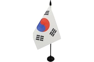 AZ FLAG - South Korea Table Flag 4'' x 6'' - South Korean Office Flag 100% Polyester 15 x 10 cm - Mini Desk Flag with 10'' Pole and Black Plastic Base