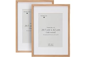 Framelane Set de 2 cadres photo A3 29,7x42 cm en bois - Élégant cadre couleur chêne naturel - Finition haut de gamme - Fabriqué en bois durable certifié FSC - Inclut des clips métalliques