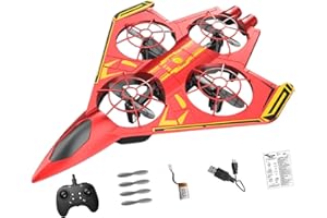 Colcolo RC Plane 2.4Ghz Remote Control Foam Airplane Toy, Quadcopter, Hovering, LED Light, 360 Flip Rotation Mode, 6CH Roll Fixed Wing Aircraft Anti Falling Easy to Beginners, Red Yellow 2 Batteries
