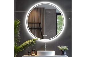 LUVODI Espejo Baño con Luz: 80x80 cm Espejo LED Baño Redondo Regulable para Pared con Retroiluminación, Antivaho, a Prueba de Roturas IP65, 3 Colores con Función de Memoria, Sensor Táctil