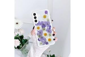 EYZUTAK Etui z suszonymi kwiatami do Samsung Galaxy A55 5G, miękkie, smukłe tworzywo TPU, przezroczyste, migoczące gwiazdy, brokatowe, silikonowe, żelowe, odporne na uderzenia, kwiaty, fioletowe