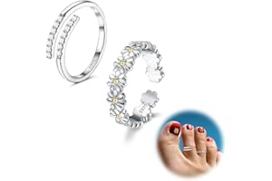 Kakonia Toe Rings for Women,925 Sterling Silver Toe Rings,Adjustable Toe Ring Beach Band Nail Rings,Daisy Flower CZ Cross Opal Twist Knot Rings Cuff,Open Womens Foot Jewelry