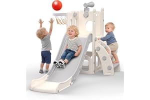 hoopyosms Barnrutschkana med basketkorg, boll och leksaksteleskop, inomhus och utomhus lekplats för småbarn och förskola