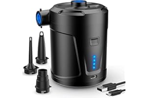SUPPOU Pompe à air électrique, Batterie Rechargeable 5200 mAh, Gonfleur Matelas Gonflable avec 3 Buses d'air, Gonfleur Rapide pour Bateau Pneumatique/Matelas Pneumatique