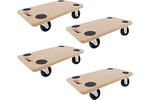 XMTECH Rodillo de transporte de 580 x 290 mm, 200 kg, capacidad de carga máxima, tablero de fibra de densidad media, con almohadillas de goma, para mudanzas y talleres (4 unidades)