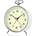 SOCICO Analogue Alarm Clock for Bedroom,Non Ticking Alarm Clocks Bedside with Night Light, Retro Alarm Clock with Snooze, Battery Alarm Clock Bedside Clock Table Clocks for Heavy Sleepers (White)