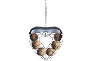 KALLAK Mangeoire pour Oiseaux Sauvages à Crochet, Mangeoire Boule de Graisse pour Oiseaux Sauvages, Mangeoire Oiseaux Exterieur, en Forme de Cœur, Métal