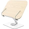 Book Stand for Reading, Amasrich Adjustable Holder with 360° Rotating Base & Page Clips, Foldable Desktop Ricer for Cookbook,Sheet Music,Laptop,Recipe,Textbook,Hands Free,Wood,Aluminium