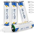 Rechargeable Lithium AA Batteries with 4 in 1 USB-C Charging Cable, 1.5v 1200mAh AA Size Li-ion Battery for Xbox,Toys(4 Pack)