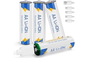WOWPOWER Rechargeable Lithium AA Batteries with 4 in 1 USB-C Charging Cable, 1.5v 1200mAh AA Size Li-ion Battery for Xbox,Toys(4 Pack)
