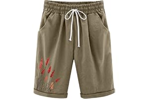 NUSGEAR 2022 Pantalones Corto Mujer Elástico algodón y Lino Playa Short con Bolsillo cordón Talla Grande cómodo Verano Casual Yoga Gimnasio Ejercicio Deportivo Degradado impresión Pantalones Cortos