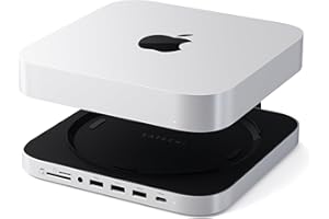 ‎SATECHI SATECHI Hub i stojak Mac Mini z obudową SSD dla NVME/SATA M.2, dock Mac Mini z USB-C 10 Gbps, 3×USB-A 5/10 Gbps, gniazdo 2.0, dla Mac Mini M2/M1, Mac Studio. Niekompat. z M4 – Srebrny.