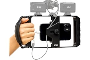 KIWIFOTOS Zestaw wideo do smartfona z paskiem na nadgarstek, stabilizator telefonu, ręczny filmowiec do vlogowania, klatka z 3 uchwytami na statyw z zimną stopką do YouTube, Tiktok, Skype Videomaker, dla
