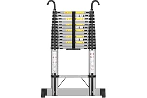 EOXCIIU Telescopic Ladder 4.7m, Extendable Ladder Stainless Steel with Hooks, Height Adjustment, Convenient and Fast to Use