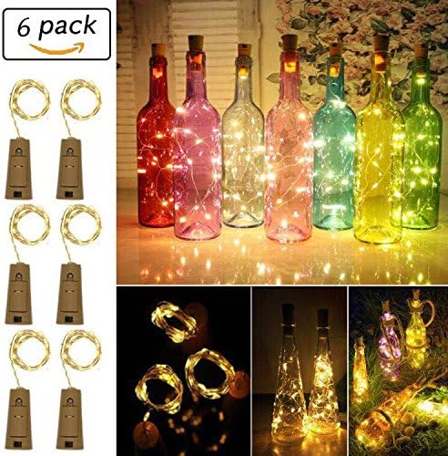 Wine Bottle Lights LED Cork Lights for Bottle Copper Wire Bottle DIY String Lights, Party, Decor, Christmas, Halloween, Wedding-Warm White Light, 10 LED, 6 Pack