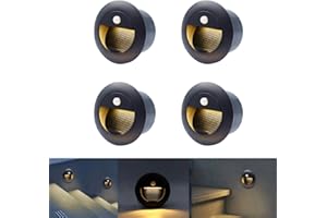 FWoche Kinkiet LED 1.5W z czujnikiem ruchu 3000K, 65mm, 230V, aluminium, okrągłe wpuszczane zewnętrzne oświetlenie schodów, wpuszczany wodoodporny kinkiet w pudełku, czarna skorupa, 4 kawałki